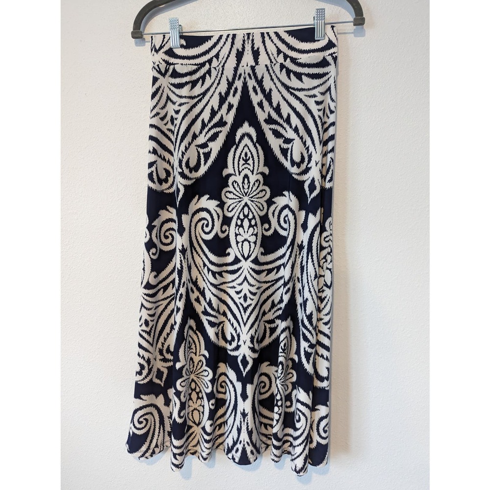 INC International Concepts Flowy Navy and White Midi Skirt - Picture 2 of 5